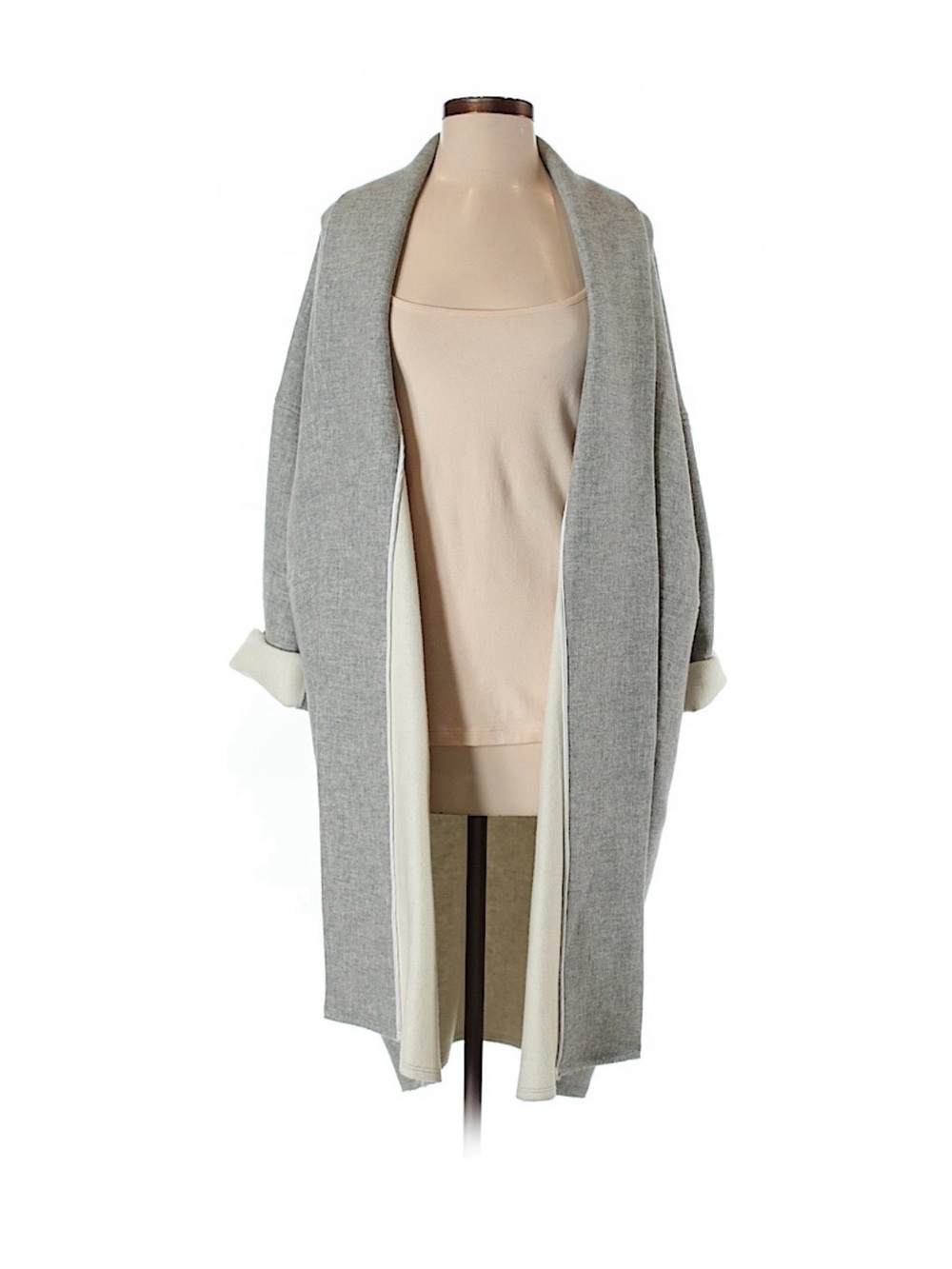 Nili lotan  Grey Open-Front Knit Cardigan with Cream Trim
